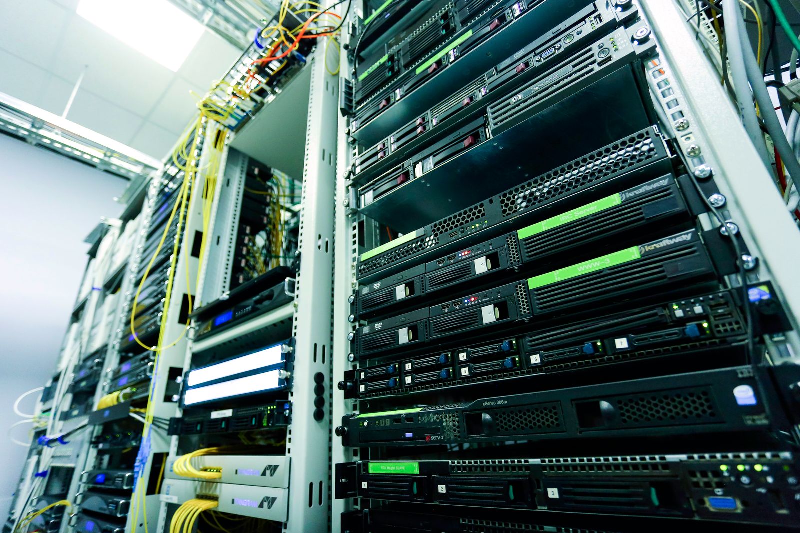 Network rack in a server room